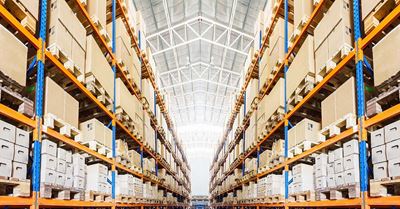 pallet rack shelving in a warehouse