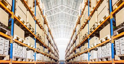pallet rack shelving in a warehouse