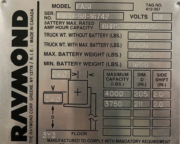 forklift data plate