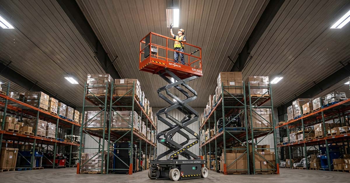 a man working on a scissor lift