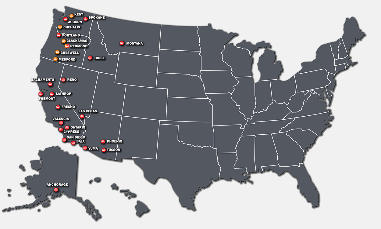 Raymond West and Toyota Lift Northwest Map