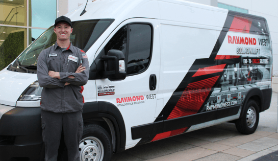 Service technician with his van