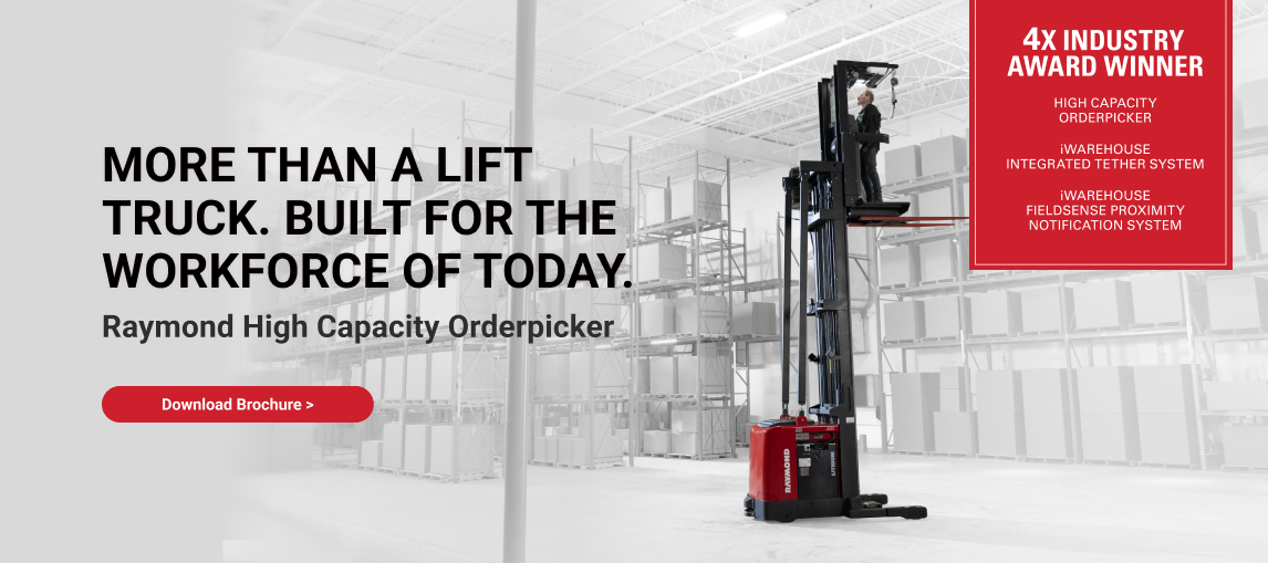 Raymond Class 2 Orderpicker, 4X Industry Award Winner, High Capacity Orderpicker, iWAREHOUSE Integrated tether system, iWAREHOUSE fieldsense proximity notification system